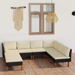 Salon de jardin 8 pcs avec coussins Résine tressée Noir 639007639007
