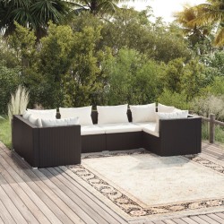 Salon de jardin 6 pcs avec coussins résine tressée noir 639009639009