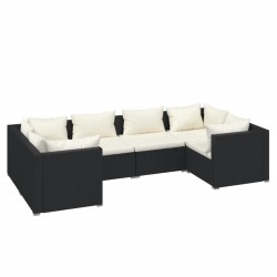 Salon de jardin 6 pcs avec coussins résine tressée noir 639009639009