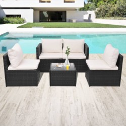 Salon de jardin 5 pcs avec coussins résine tressée noir 639014639014