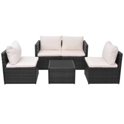 Salon de jardin 5 pcs avec coussins résine tressée noir 639014639014
