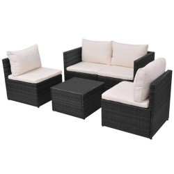 Salon de jardin 5 pcs avec coussins résine tressée noir 639014639014