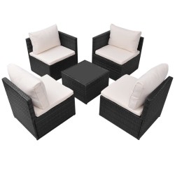 Salon de jardin 5 pcs avec coussins résine tressée noir 639014639014