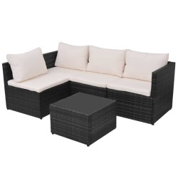 Salon de jardin 5 pcs avec coussins résine tressée noir 639014639014