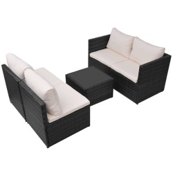 Salon de jardin 5 pcs avec coussins résine tressée noir 639014639014