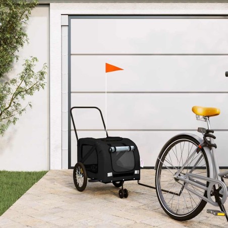 Remorque pour vélo pour animaux de compagnie en tissu Oxford noir et fer 639019639019