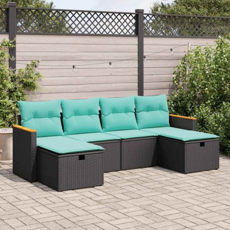 Salon de jardin 6 pcs avec coussins noir résine tressée 639027639027