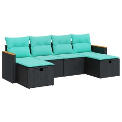Salon de jardin 6 pcs avec coussins noir résine tressée 639027639027