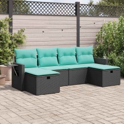 Salon de jardin 6 pcs avec coussins noir résine tressée 639029639029