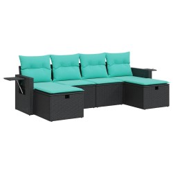 Salon de jardin 6 pcs avec coussins noir résine tressée 639029639029