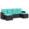 Salon de jardin 6 pcs avec coussins noir résine tressée 639043639043