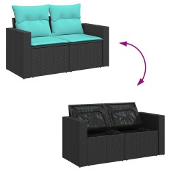 Salon de jardin 6 pcs avec coussins noir résine tressée 639043639043