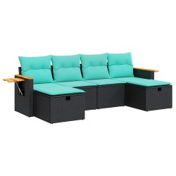 Salon de jardin 6 pcs avec coussins noir résine tressée 639044639044