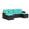 Salon de jardin 6 pcs avec coussins noir résine tressée 639044639044