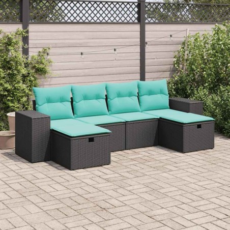 Salon de jardin 6 pcs avec coussins noir résine tressée 639045639045