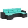 Salon de jardin 6 pcs avec coussins noir résine tressée 639045639045