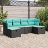 Salon de jardin 6 pcs avec coussins noir résine tressée 639046639046