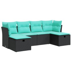 Salon de jardin 6 pcs avec coussins noir résine tressée 639046639046