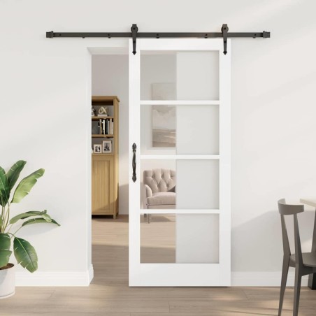 Porte coulissante Blanc 83 x 202 cm Bois de pin massif et verre 639058639058