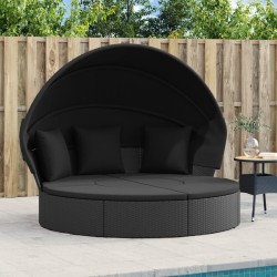 Lit de repos d'extérieur avec auvent et coussins résine tressée 639068639068