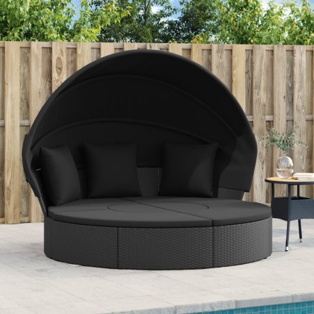 Lit de repos d'extérieur avec auvent et coussins résine tressée 639068639068