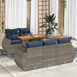 Salon de jardin 6 pcs avec coussins gris résine tressée 639078639078