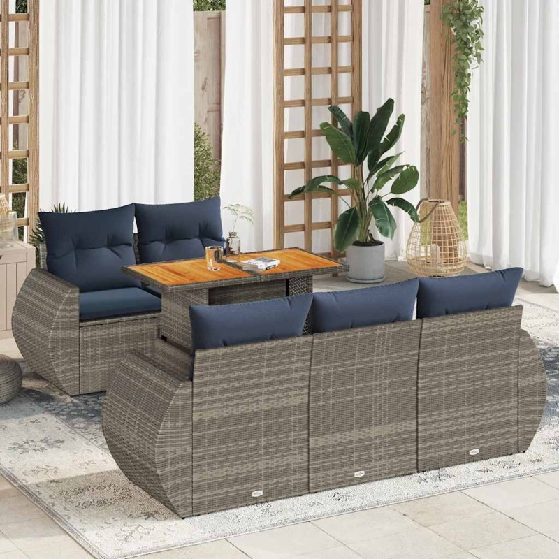 Salon de jardin 6 pcs avec coussins gris résine tressée 639078639078