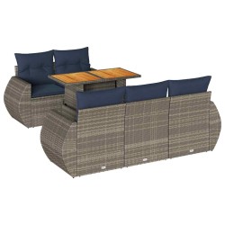 Salon de jardin 6 pcs avec coussins gris résine tressée 639078639078