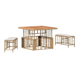 Ensemble de salle à manger pour jardin 3 pcs Nature et Blanc 639087639087