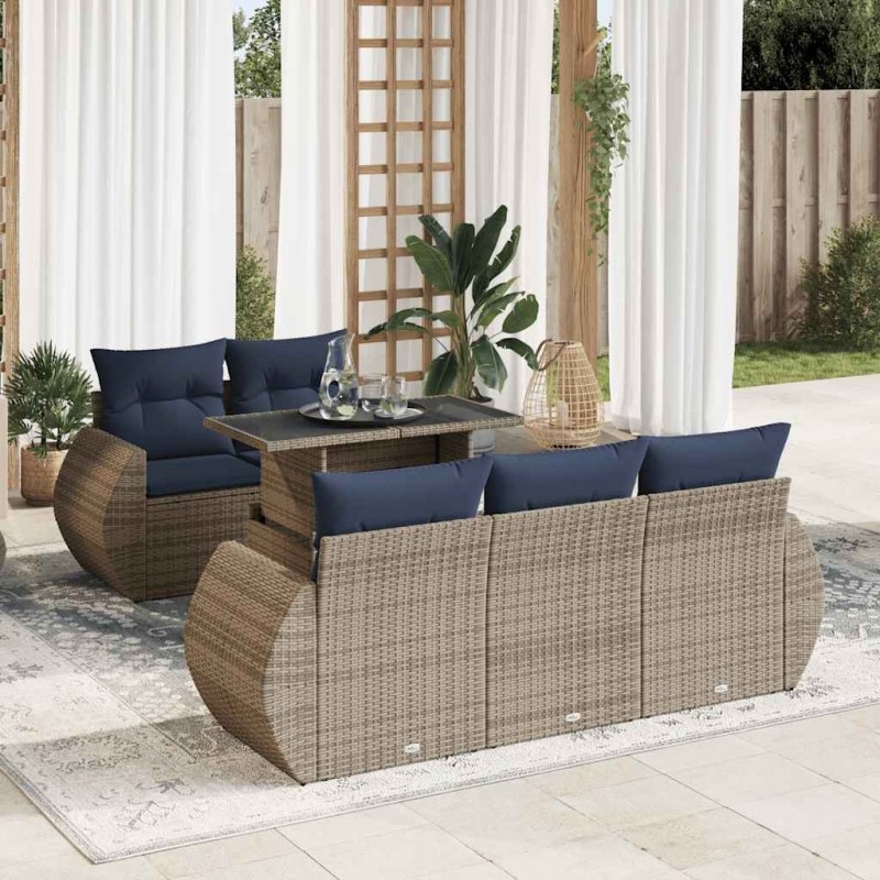 Salon de jardin avec coussins 6 pcs gris résine tressée acacia 639098639098