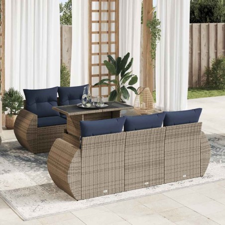 Salon de jardin avec coussins 6 pcs gris résine tressée acacia 639098639098