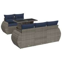 Salon de jardin avec coussins 6 pcs gris résine tressée acacia 639098639098