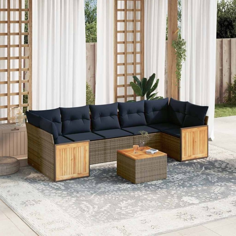 Ensemble de canapé de jardin 8 pcs avec coussins gris résine tressée 639112639112