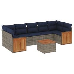Ensemble de canapé de jardin 8 pcs avec coussins gris résine tressée 639112639112