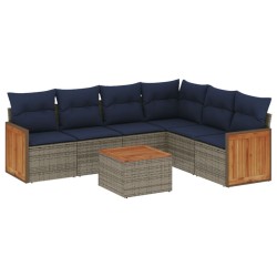 Ensemble de canapé de jardin 7 pcs avec coussins gris résine tressée 639113639113