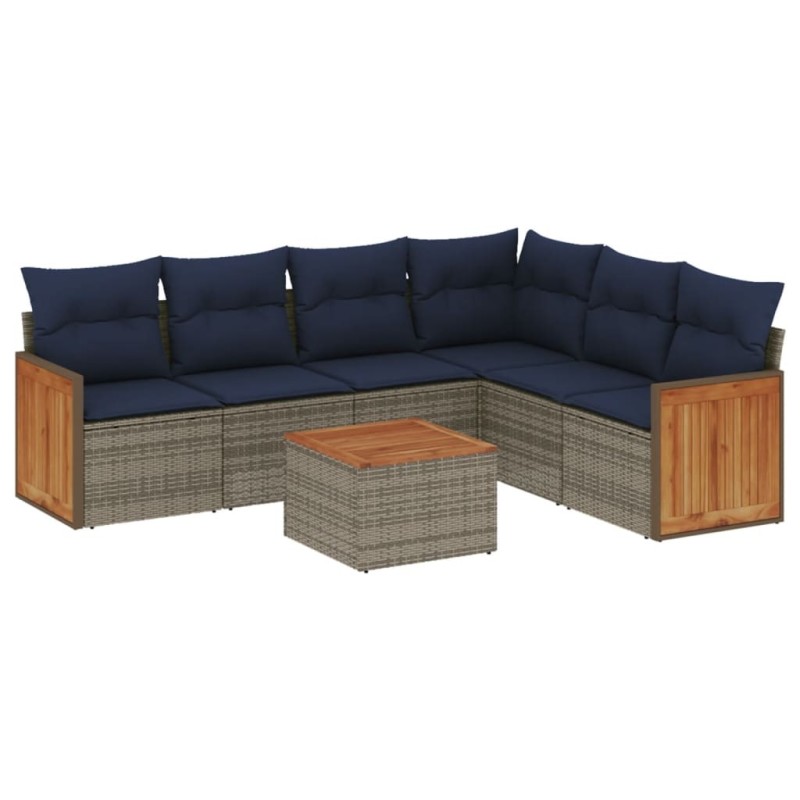 Ensemble de canapé de jardin 7 pcs avec coussins gris résine tressée 639113639113