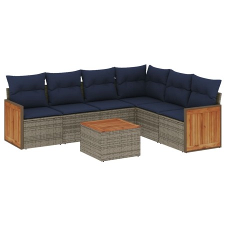 Ensemble de canapé de jardin 7 pcs avec coussins gris résine tressée 639113639113