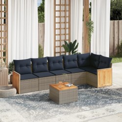 Ensemble de canapé de jardin 7 pcs avec coussins gris résine tressée 639114639114