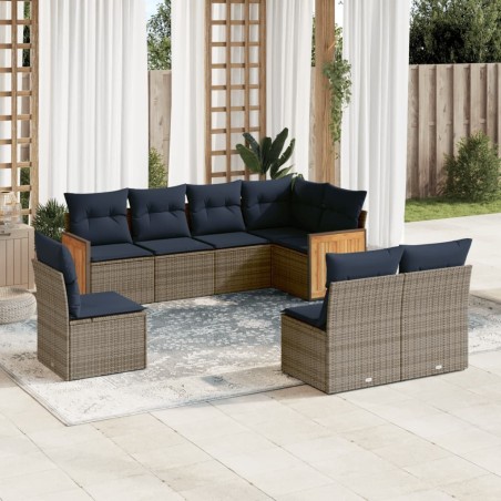 Ensemble de canapé de jardin 8 pcs avec coussins gris résine tressée 639116639116