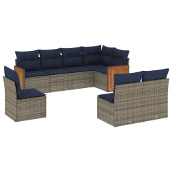 Ensemble de canapé de jardin 8 pcs avec coussins gris résine tressée 639116639116