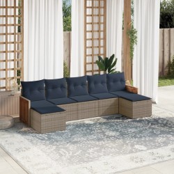 Ensemble de canapé de jardin 7 pcs avec coussins gris résine tressée 639117639117