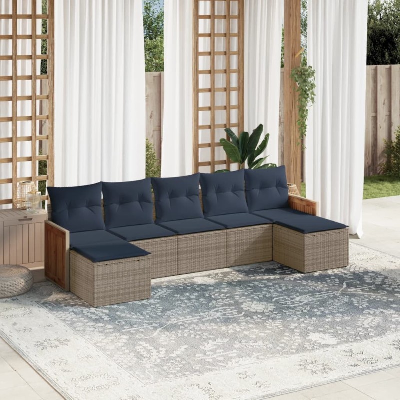 Ensemble de canapé de jardin 7 pcs avec coussins gris résine tressée 639117639117