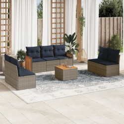 Ensemble de canapé de jardin 8 pcs avec coussins gris résine tressée 639118639118
