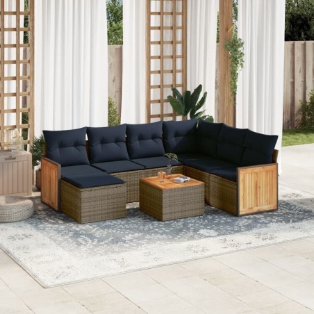 Ensemble de canapé de jardin 8 pcs avec coussins gris résine tressée 639119639119
