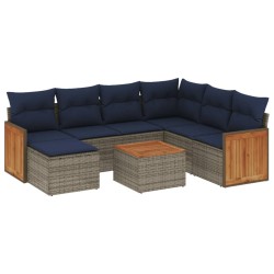 Ensemble de canapé de jardin 8 pcs avec coussins gris résine tressée 639119639119