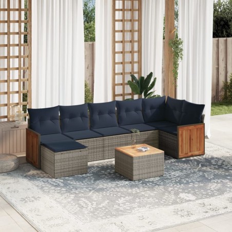 Ensemble de canapé de jardin 8 pcs avec coussins gris résine tressée 639120639120