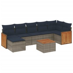 Ensemble de canapé de jardin 8 pcs avec coussins gris résine tressée 639120639120
