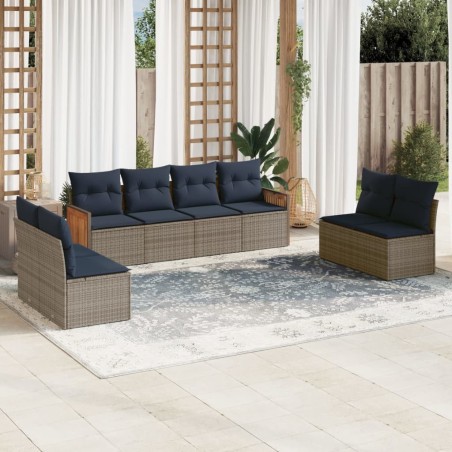 Ensemble de canapé de jardin 8 pcs avec coussins gris résine tressée 639121639121