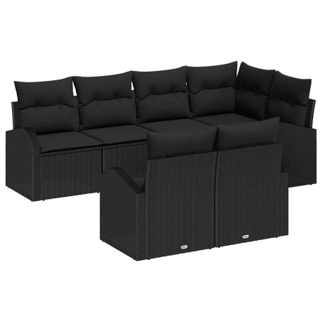 Ensemble de canapé de jardin avec coussin 7 pcs Noir polyrotin 639123639123