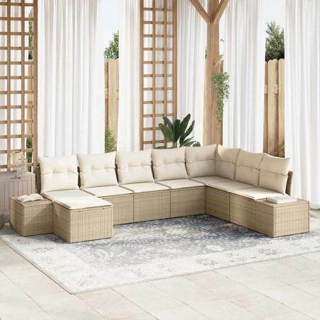 Ensemble de canapé de jardin avec coussin 8 pcs Beige polyrotin 639130639130
